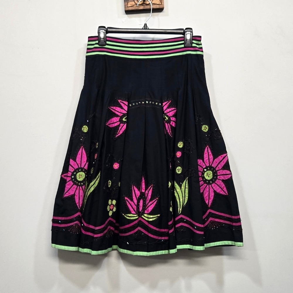 Whistles London Midi Skirt 4 Y2K Embroidered Boho Psychedelic Festival‎ Fairy